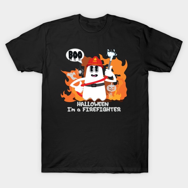 BOO Firefighter dressed as a GHOST - Funny Halloween Ghost T-Shirt by ArtProjectShop